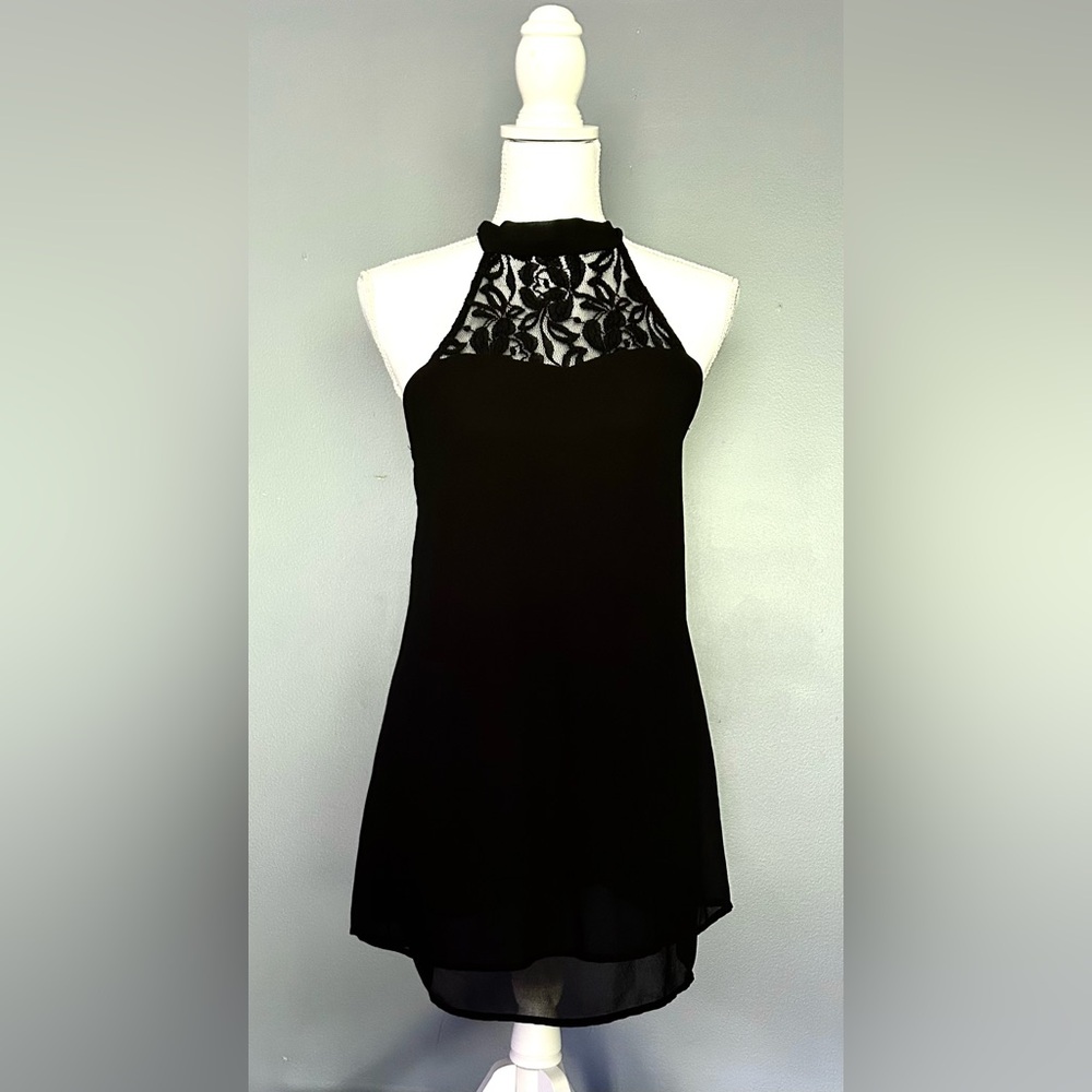 Black Lace Chiffon Fairy Grunge Top Small Sleeveless Whimsygoth Flowy Long Tunic